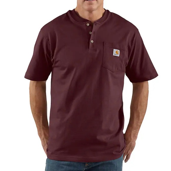 New ! Carhartt Maroon Loose Fit Short Sleeve Heavyweight Henley w/ Pocket - XXL - Picture 1 of 3